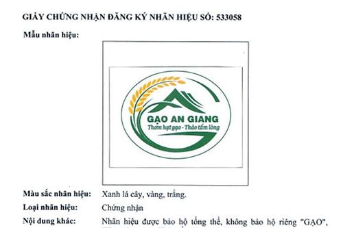 Cấp văn bằng bảo hộ nhãn hiệu chứng nhận 'Gạo An Giang'