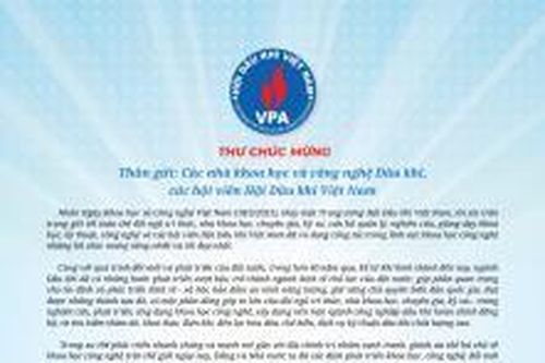 Thư chúc mừng của Chủ tịch Hội Dầu khí Việt Nam nhân Ngày Khoa học và Công nghệ Việt Nam (18/5)