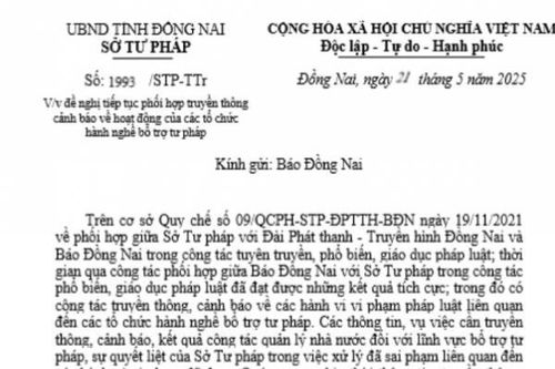 Báo Đồng Nai tiếp tục phối hợp truyền thông cảnh báo về hoạt động bổ trợ tư pháp