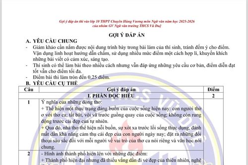 Gợi ý đáp án môn Ngữ văn (chuyên Văn) vào lớp 10 Trường THPT Chuyên Hùng Vương