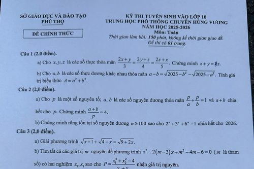 Gợi ý đáp án môn Toán (chuyên Toán) vào lớp 10 Trường THPT Chuyên Hùng Vương