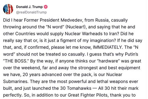 Tổng thống Trump cảnh báo về gợi ý liên quan tới vũ khí hạt nhân của cựu Tổng thống Nga
