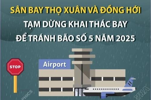 Sân bay Thọ Xuân và Đồng Hới tạm dừng khai thác bay để tránh bão số 5