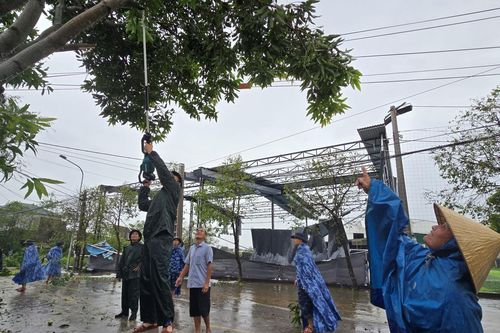 Cảnh sát biển tích cực giúp người dân Nghệ An khắc phục hậu quả sau bão số 5