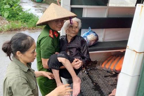 Công an Ninh Bình giúp dân thu hoạch hoa màu, gia cố đê