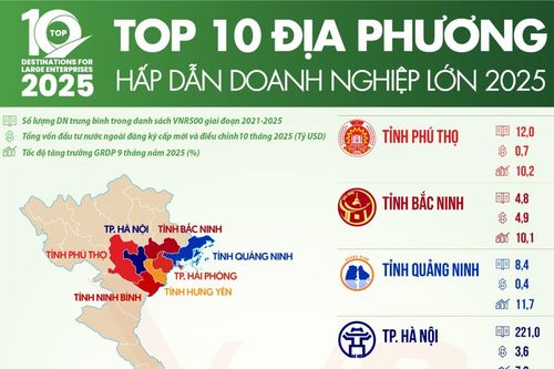 Top 10 địa phương hút doanh nghiệp lớn năm 2025 và bản đồ tăng trưởng mới