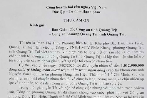 Chuyển nhầm hơn 1 tỷ đồng, người phụ nữ được công an hỗ trợ lấy lại sau chưa đầy 24 giờ