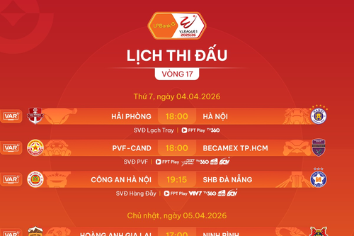 Lịch thi đấu vòng 17 V-League: 'Nóng' ở Lạch Tray