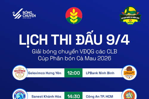 Lịch thi đấu bóng chuyền quốc gia hôm nay (9-4)