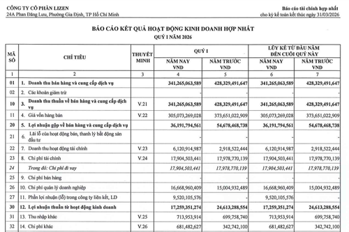 Lizen (LCG) báo lãi sau thuế quý I/2026 'đi lùi', mới hoàn thành 6,2% kế hoạch năm