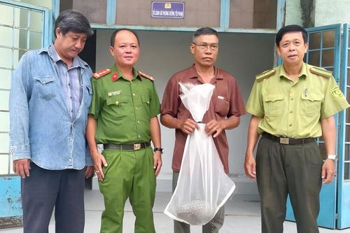 Công an xã Ô Lâm phối hợp thả cá thể tê tê vàng về môi trường tự nhiên