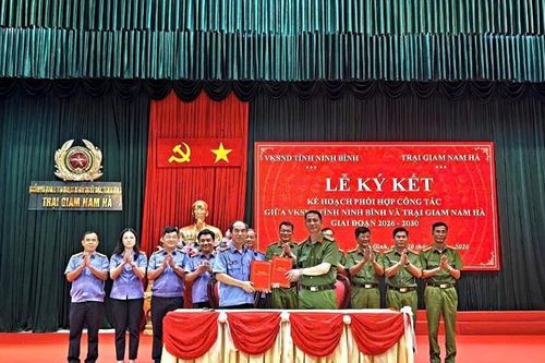 VKSND tỉnh Ninh Bình ký kế hoạch phối hợp công tác với Trại giam Nam Hà giai đoạn 2026 - 2030