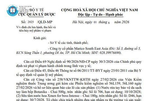 Thu hồi, tiêu hủy lô sữa tắm và nước rửa tay của Công ty Marico South East Asia