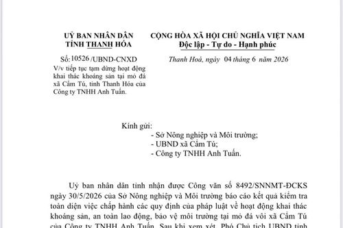 Tiếp tục tạm dừng hoạt động khai thác tại mỏ đá của Công ty TNHH Anh Tuấn tại xã Cẩm Tú