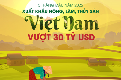 Xuất khẩu nông, lâm, thủy sản vượt 30 tỷ USD trong 5 tháng đầu năm 2026