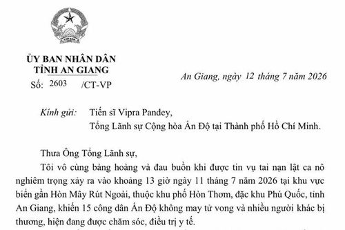 Chủ tịch UBND tỉnh An Giang gửi thư chia buồn tới Đại sứ và Tổng Lãnh sự Ấn Độ