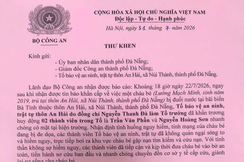 Bộ Công an gửi Thư khen Tổ bảo vệ an ninh, trật tự thôn An Hải dũng cảm cứu cháu bé đuối nước
