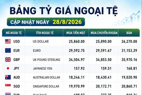 Tỷ giá ngoại tệ ngày 28/8: USD bán ra 26.270 đồng, Bảng Anh neo cao, euro vượt 31.000 đồng
