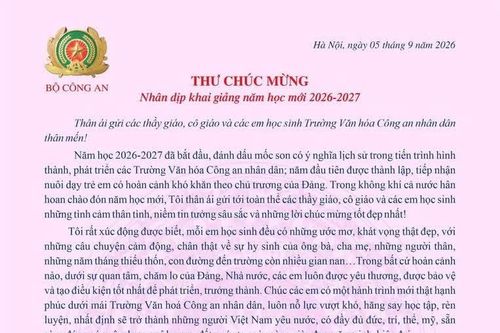 Bộ trưởng Lương Tam Quang gửi Thư chúc mừng thầy giáo, cô giáo và các em học sinh Trường Văn hóa Công an nhân dân