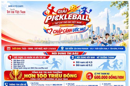 Giải Pickleball Tạp chí Trẻ em Việt Nam lần 1 – 'Chắp cánh ước mơ' mở cổng đăng ký