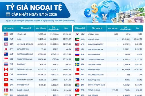 Tỷ giá ngoại tệ ngày 9/10: USD bán ra 26.100 đồng, GBP vượt 34.700 đồng
