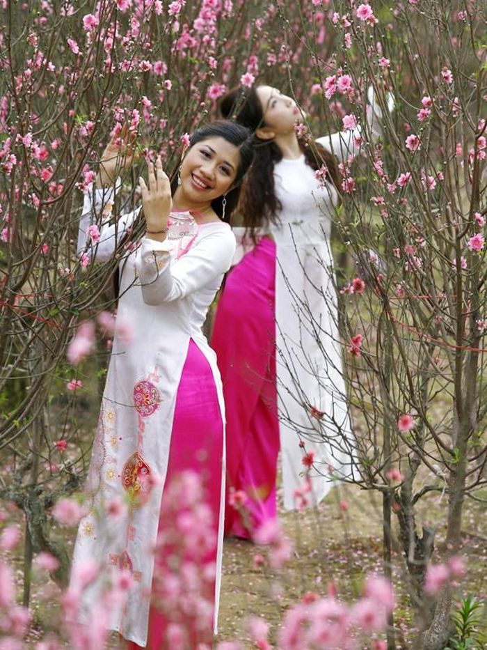 Thiếu nữ với hoa đào. Ảnh: Hồng Vĩnh.