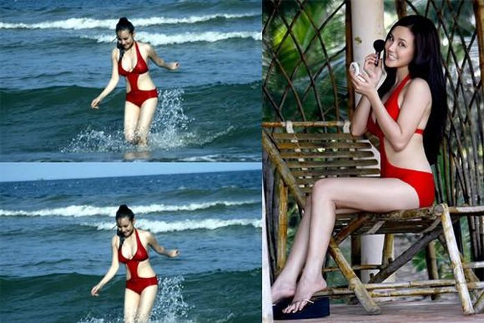 Vy Oanh khiến khán giả "nổ mắt" trong bộ bikini sắc đỏ này.