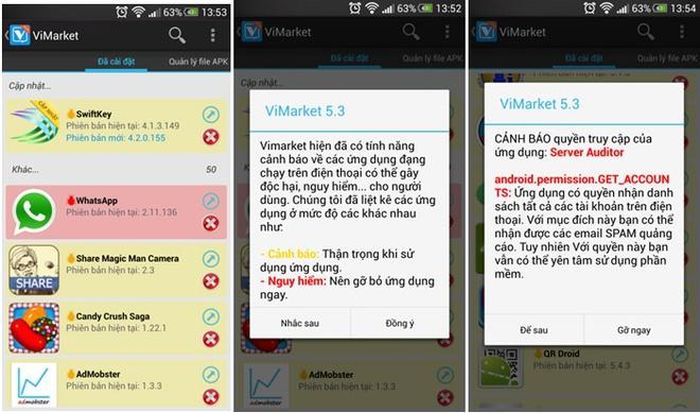 Chức năng cảnh báo được tích hợp trên ViMarket. 