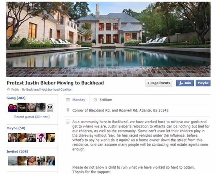 Người dân Atlanta cực lực phản đối Justin chuyển đến ở vì lo sợ lối sống sa đọa trác táng của anh chàng này sẽ gây nên những ảnh hưởng xấu đến cuộc sống cộng đồng nơi đây.