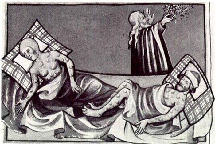 2. Đại dịch Cái chết đen (1348 - 1350) là một trong những đại dịch đáng sợ nhất lịch sử nhân loại xảy ra ở khu vực châu Á và châu Âu. Từ năm 1348 - 1350, khoảng 75 triệu người chết vì đại dịch, trong đó khoảng từ 25 đến 50 triệu là người dân châu Âu. "Cái chết đen" được cho là sự bùng phát của bệnh dịch hạch do vi khuẩn Yersinia pestis gây ra. Nó lây lan thông qua loài bọ chét sống trên chuột đen. Một khi nạn nhân bị nhiễm vi khuẩn thì họ chỉ có thể sống sót trong khoảng thời gian từ 60 - 180 ngày.
