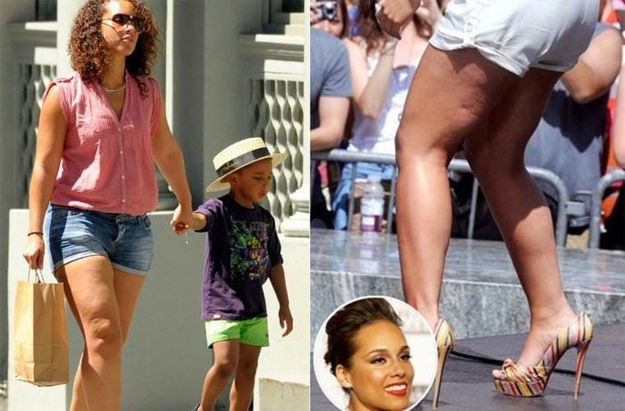  Dù chân không đẹp, nhưng Alicia Keys chẳng ngại ngần diện short ngắn.