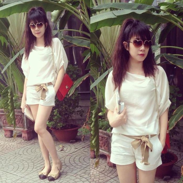 Gam màu trắng được mix tinh tế với tông màu vàng đất của thắt lưng và giày.