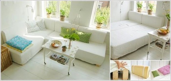 Chọn ghế sofa hình chữ L để có thể chuyển đổi thành giường ngủ khi cần thiết.