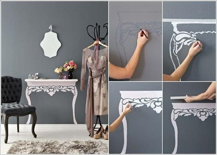 Vẽ kệ giả cho chiếc bàn cũng là một ý tưởng hay nếu căn phòng của bạn không còn đủ không gian để kê bàn.