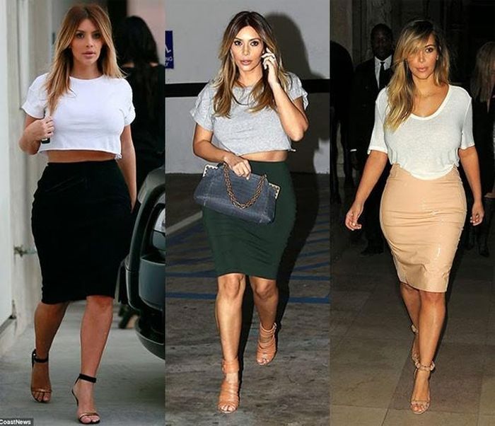  Trước khi mang thai, Kim Kardashian nặng 53kg, nhưng với chiều cao 1m58, cộng thêm bộ ngực và vòng 3 khủng nên trông ngôi sao truyền hình thực tế không được thon gọn cho lắm. 