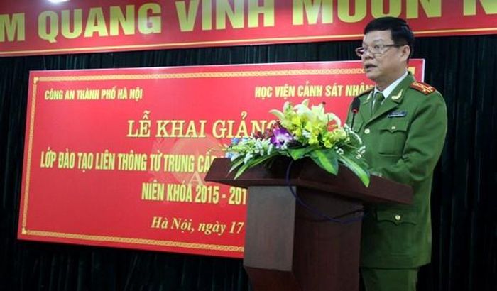 Đại tá Đào Thanh Hải, Phó Giám đốc CATP Hà Nội phát biểu chỉ đạo 