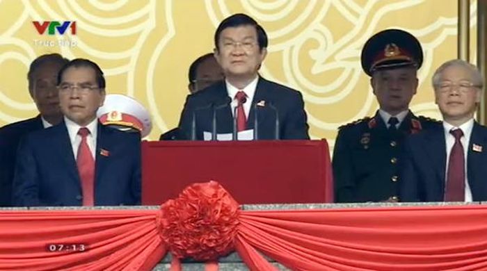 Chủ tịch nước Trương Tấn Sang đọc diễn văn kỷ niệm 70 Cách mạng tháng Tám và Quốc khánh 2-9.
