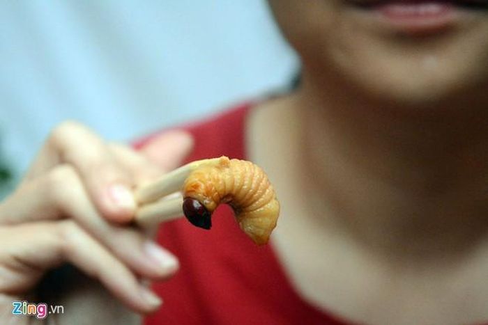 Đuông là đặc sản của vùng đất phía Nam với độ thơm, béo nổi bật. Tuy nhiên, hình ảnh những con đuông chuyển động trong chén nước mắm, trong vòm miệng, cảm giác ăn sống "sâu" khiến nhiều người chào thua. Ảnh: Lê Quân.