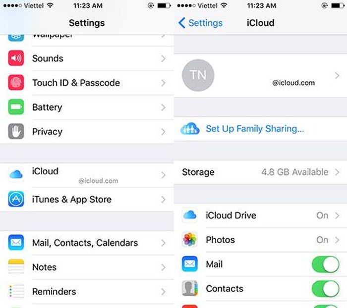 Bạn có thể quản lý iCloud trên các thiết bị iOS thông qua màn hình thiết lập của thiết bị