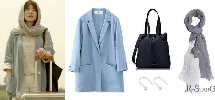 Đây là hình ảnh Song Hye Kyo được sử dụng làm poster phim. Ở đây, cô mặc chiếc áo blazer xanh hiệu RooKiE-Bud (5 triệu đồng), túi J. Estina (2,7 triệu đồng), khăn RooKiE-Bud và hoa tai Aino (1,25 triệu đồng).