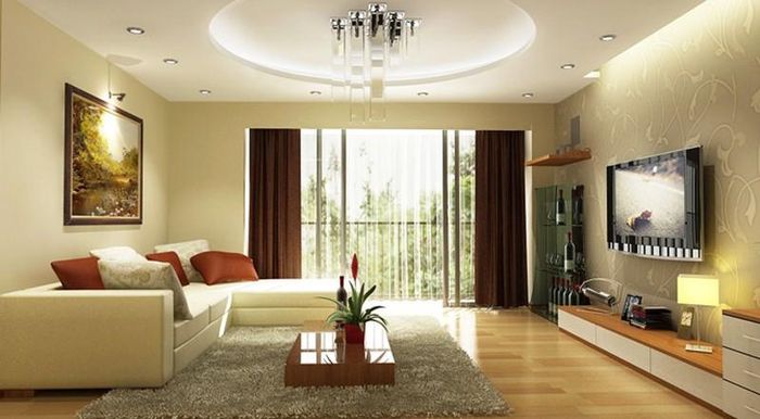 Phòng khách rộng rãi, hiện đại với gam màu kem chủ đạo. (Ảnh minh họa)