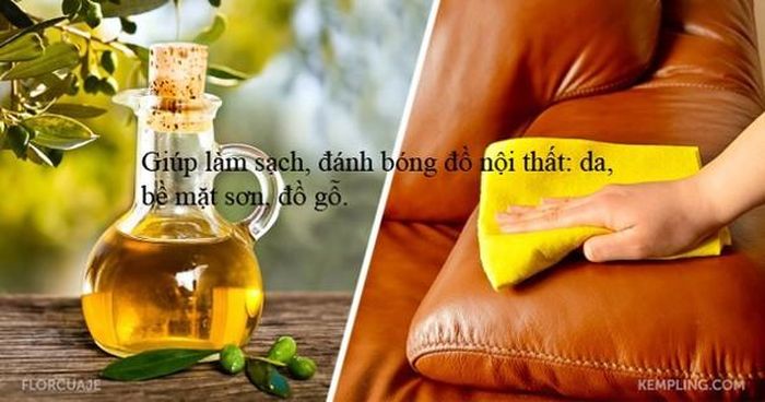 Cách sử dụng: Nhỏ vài giọt dầu ô liu vào tấm vải bông để đánh bóng đồ nội thất da và gỗ.Chống nứt đồ gỗ bằng cách quét dầu ô liu và khô.