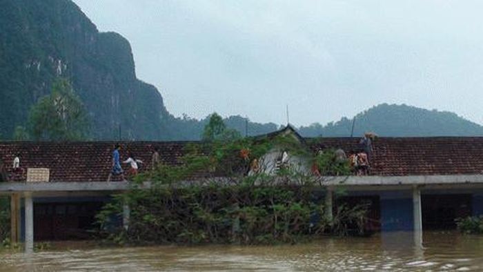 Hàng trăm người dân phải chui lên nóc nhà trường tiểu học Tân Hóa, mặc dù đã nhận được một số lương thực nhu yếu phẩm nhưng vẫn còn thiếu nước sạch và thiếu thuốc men chữa bệnh.