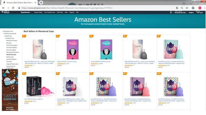  Giá cốc nguyệt san phổ biến hiện nay (Nguồn: amazon.com )