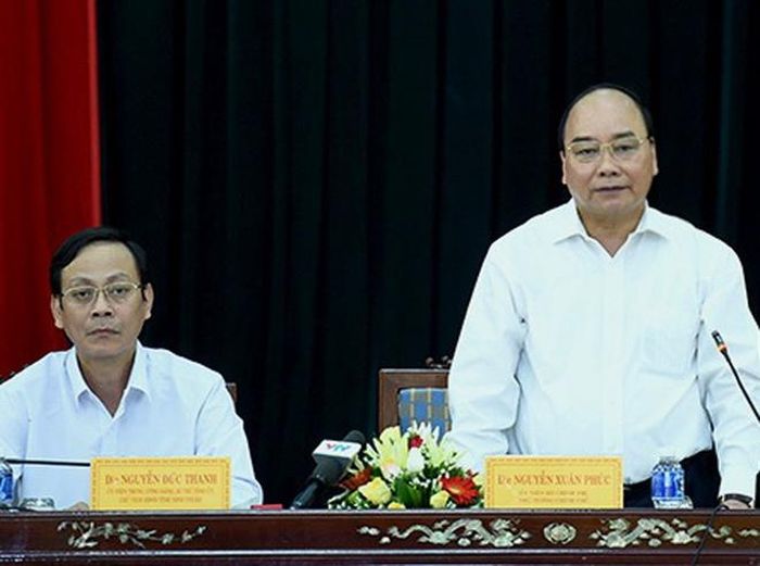 Thủ tướng Nguyễn Xuân Phúc làm việc với lãnh đạo tỉnh Ninh Thuận chiều 27/8. Ảnh: VGP.