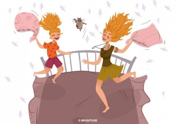 Đánh lừa xung quanh và vui đùa giống như thể họ là hai chị em