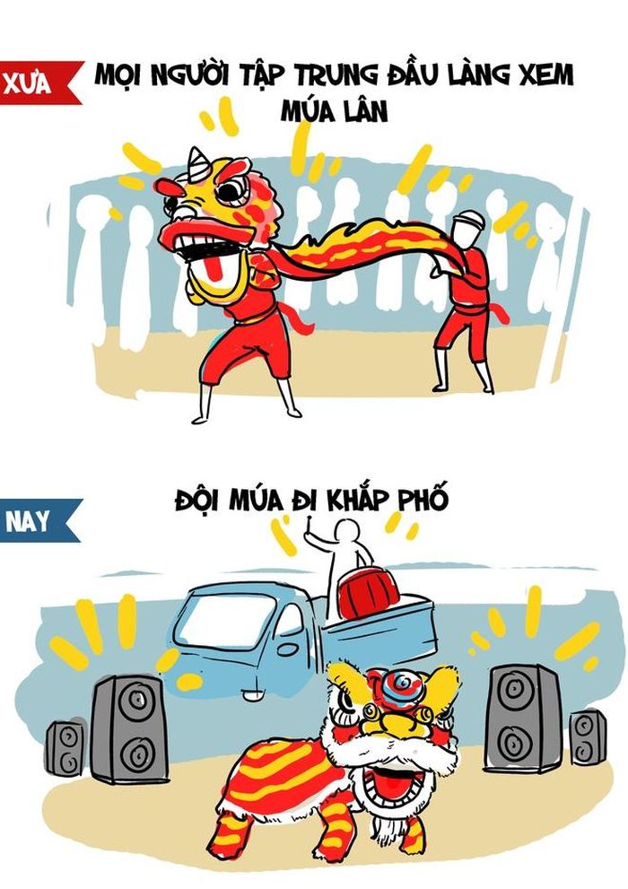 Tết Trung thu sẽ là không đủ nếu thiếu màn múa lân, múa sư tử hoành tráng. Trong tiếng trống rộn ràng, những "nghệ sĩ" biểu diễn màn nhảy múa, tung hứng, làm xiếc điệu nghệ. Ngày nay, các đoàn múa lân xuất hiện trên phố từ trước đêm rằm tới cả tháng. Họ mang theo loa đài và nhảy múa ở các góc phố phục vụ người xem.