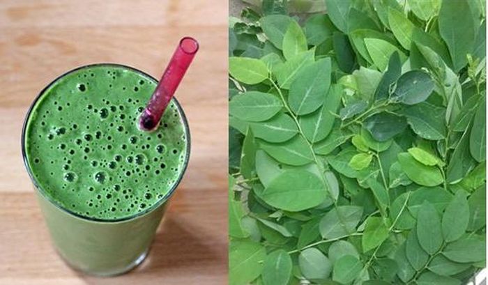 5. Nước ép rau ngót. Rửa sạch rau ngót rồi cho vào máy xay sinh tố hay giã lấy phần nước. Uống nước này hàng ngày. Lúc đầu có thể bạn thấy khó uống nhưng sau dần sẽ thành quen và cảm thấy mát. Lưu ý là bạn không nên vì khó uống mà cho thêm đường bởi việc này có thể làm giảm tác dụng làm đẹp da của rau ngót. Ảnh: Tạp chí làm đẹp.