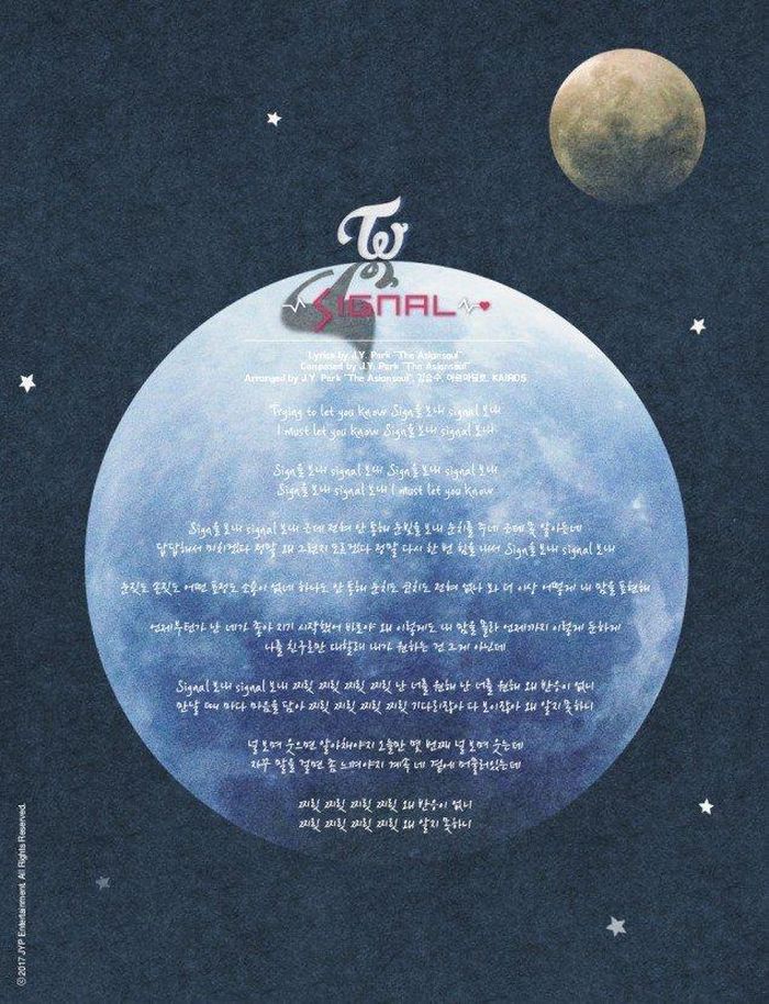 Lyrics bài hát được JYP tung ra trước đó vài giờ.