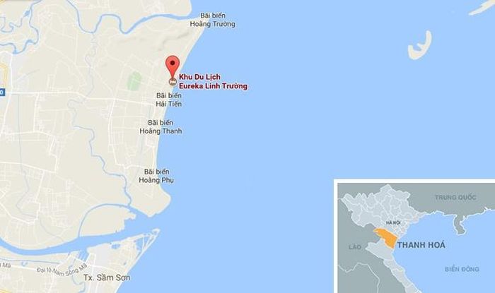 Khu du lịch Eureka Linh Trường (huyện Hoằng Hóa) - nơi có bể bơi xây dựng trái phép trên đất rừng phòng hộ. Ảnh: Google Maps.